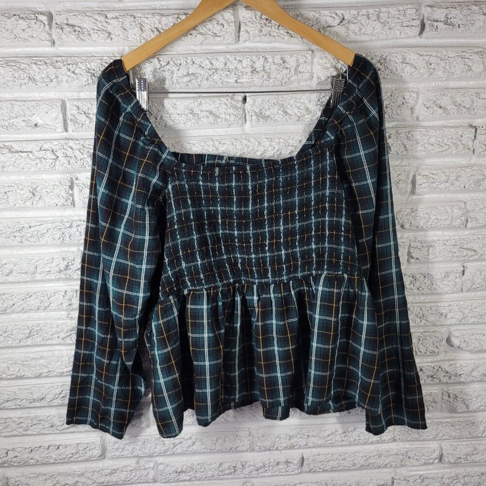 Old Navy Womens Top XXL Plus Baby Top Long Sleeve Green Open Back PLA151E